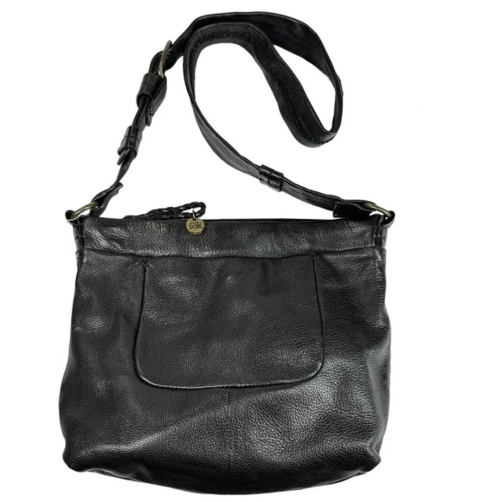 The SAK Black Leather Shoulder Crossbody Bag Purse Top Zip Entry Wide Strap MED - Picture 2 of 12